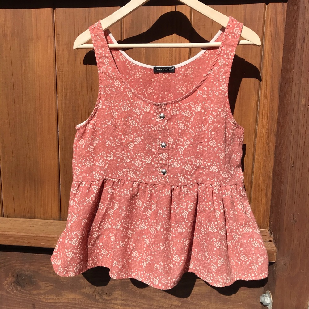 Salmon Paisley Peplum Tank Top